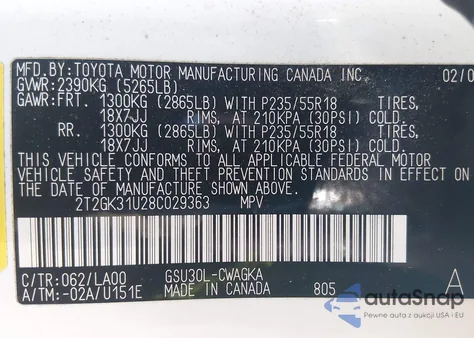 2008 Lexus Rx 350 z USA, uszkodzony, nr VIN 2T2GK31U28C029363